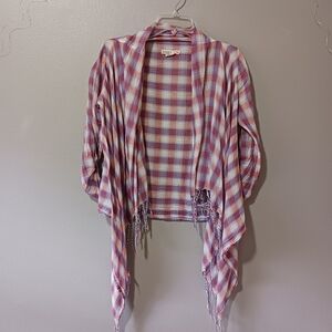 Billabong Cotton Plaid Cover Up Duster Cardigan Fringe Women's Size Small